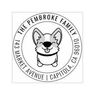 Cute Kawaii Corgi Family Name Return Address Self-inking Stamp