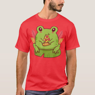 Cute Kawaii Cottagecore Frog Eating Pizza  Aesthet T-Shirt