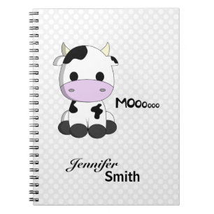 Cute kawaii cow cartoon customisable girls notebook