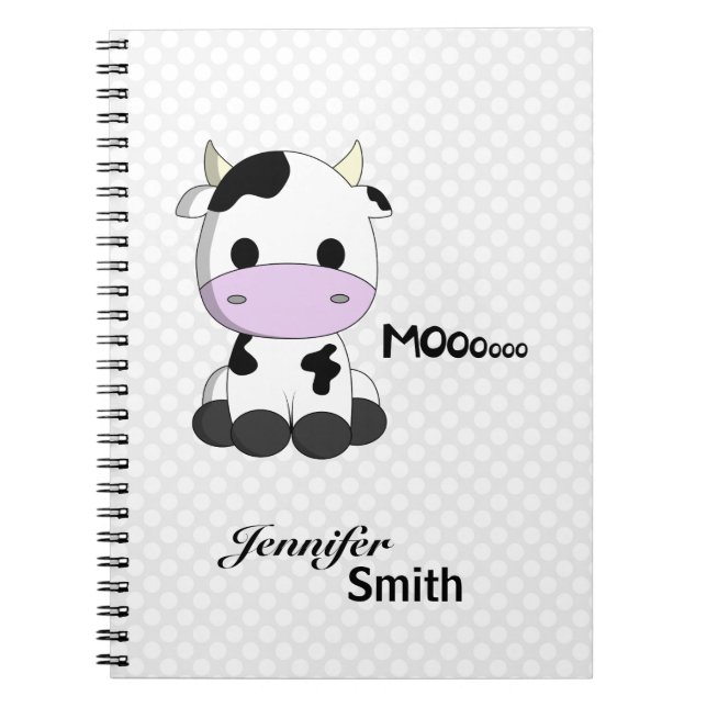 Cute kawaii cow cartoon customisable girls notebook (Front)