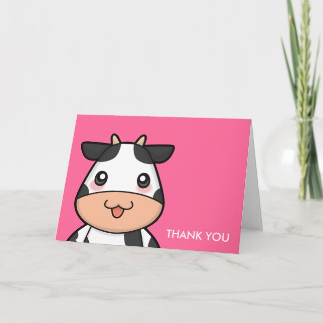 Cute Kawaii Cow Cartoon Greeting Cards (Front)