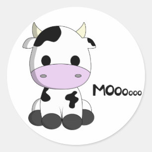 Cute kawaii cow cartoon kids round sticker