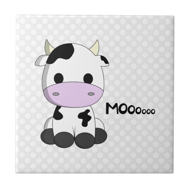 Cute kawaii cow cartoon on polka dots tile (Front)