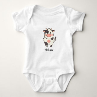 Cute Kawaii Cow Personalised Name Baby Bodysuit