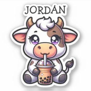 Cute Kawaii Cow with Bubble Tea Personalised