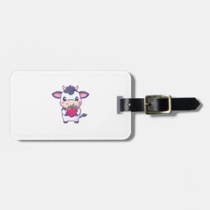 Cute Kawaii Cow With Strawberries Adorable Cattle Luggage Tag