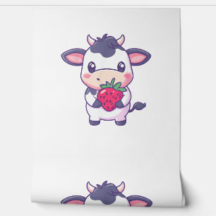 Cute Kawaii Cow With Strawberries Adorable Cattle  Wallpaper