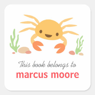Cute kawaii crab animal cartoon bookplate square sticker