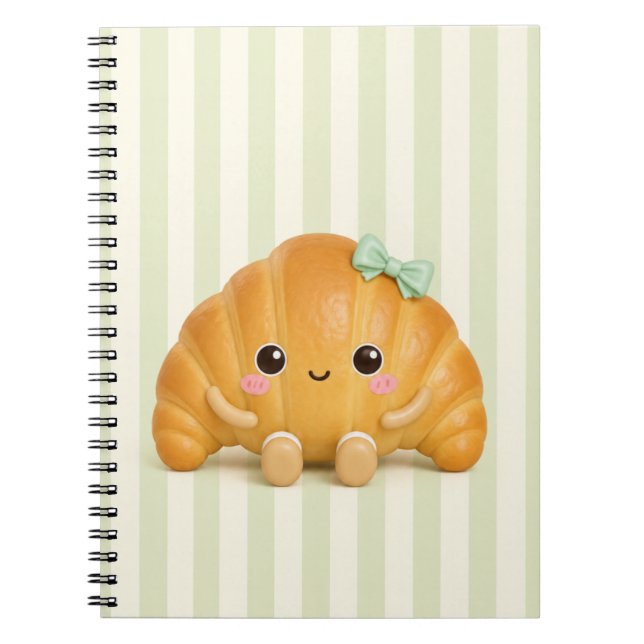 Cute Kawaii Croissant Spiral Notebook (Front)