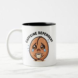 Cute Kawaii Crying Coffee Bean Caffeine Dependant  Two-Tone Coffee Mug