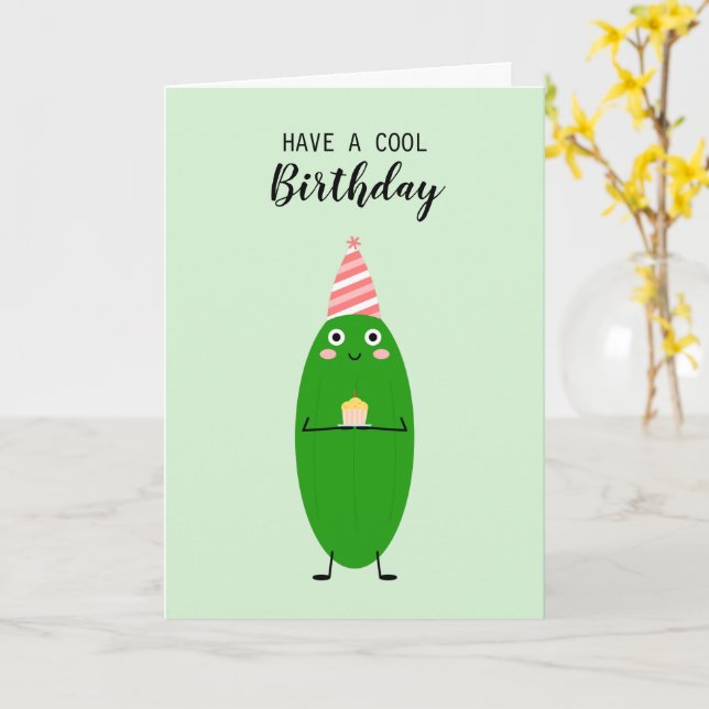 Cute Kawaii Cucumber Cake Vegan Cool Birthday     Card (Yellow Flower)