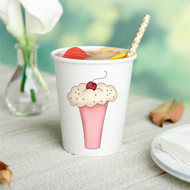 Cute Kawaii Cupcake Milkshake with Cherry  Paper Cups (Creator Uploaded)