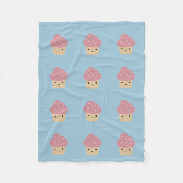Cute Kawaii Cupcake with Pink Icing Fleece Blanket (Front)