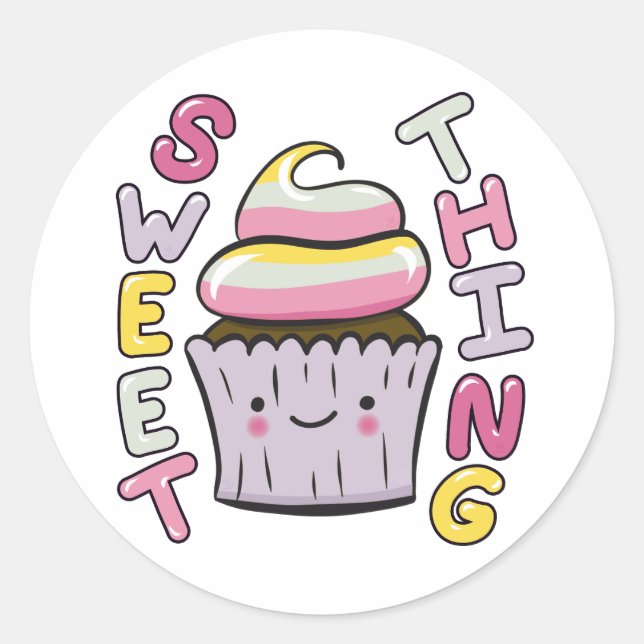  Cute Kawaii Cupcake with Text Classic Round Sticker (Front)