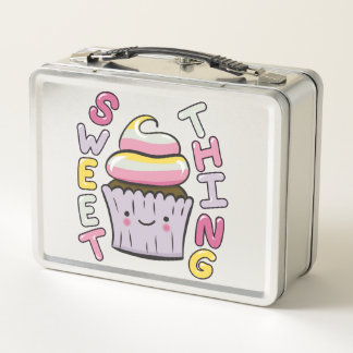  Cute Kawaii Cupcake with Text Metal Lunch Box