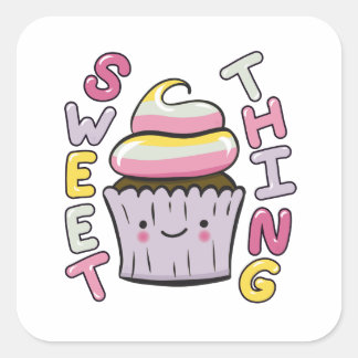  Cute Kawaii Cupcake with Text Square Sticker