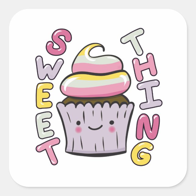  Cute Kawaii Cupcake with Text Square Sticker (Front)