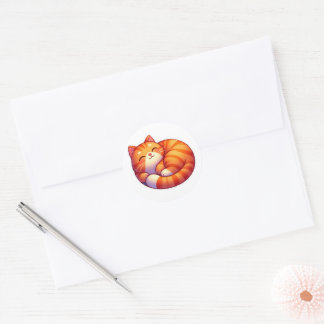 Cute Kawaii Curled Up Sleeping Ginger Cat Sticker 