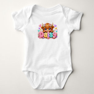 Cute Kawaii Daisy Highland Cow Name Pastel Pink Fl Baby Bodysuit