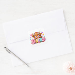 Cute Kawaii Daisy Highland Cow Name Pastel Pink Fl Square Sticker
