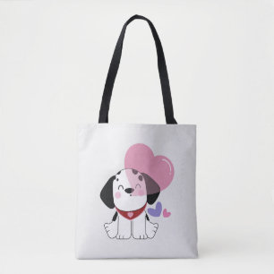 Cute Kawaii Dalmatian Puppy Dog with Hearts Tote Bag