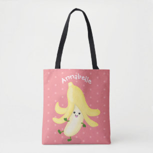 Cute kawaii dancing banana cartoon tote bag