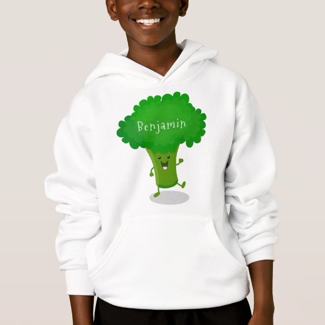 Cute kawaii dancing broccoli cartoon illustration (Front)