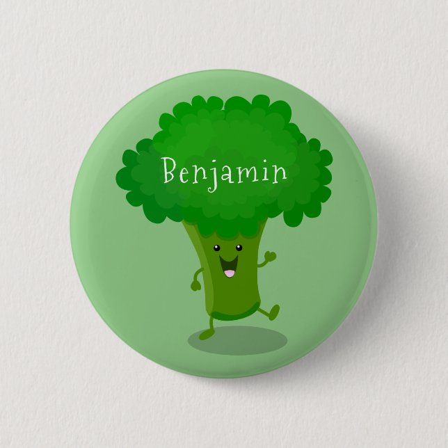Cute kawaii dancing broccoli cartoon illustration 6 cm round badge (Front)