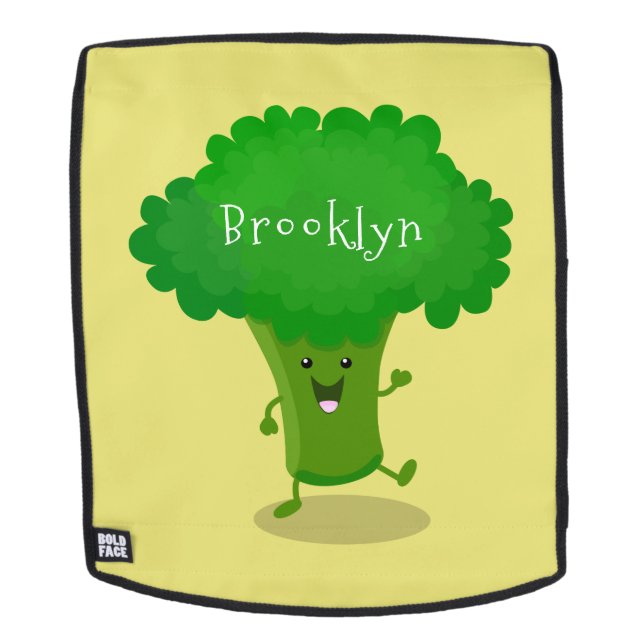 Cute kawaii dancing broccoli cartoon illustration backpack (Removable Face)