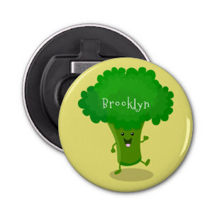 Cute kawaii dancing broccoli cartoon illustration bottle opener