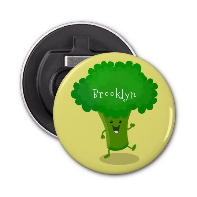 Cute kawaii dancing broccoli cartoon illustration bottle opener (Front)