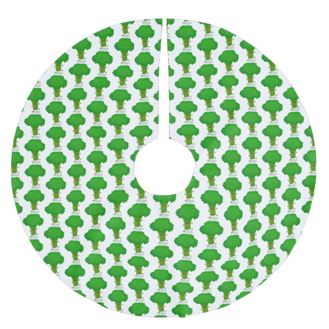 Cute kawaii dancing broccoli cartoon illustration brushed polyester tree skirt (Front)