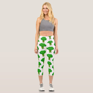 Cute kawaii dancing broccoli cartoon illustration capri leggings