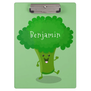 Cute kawaii dancing broccoli cartoon illustration clipboard