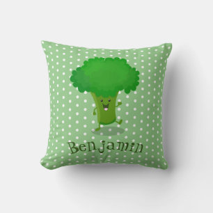 Cute kawaii dancing broccoli cartoon illustration cushion
