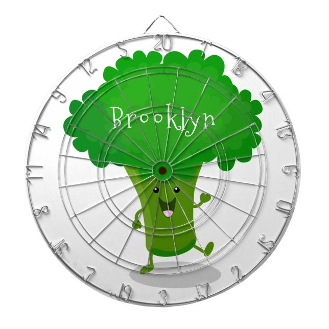 Cute kawaii dancing broccoli cartoon illustration dartboard (Front)