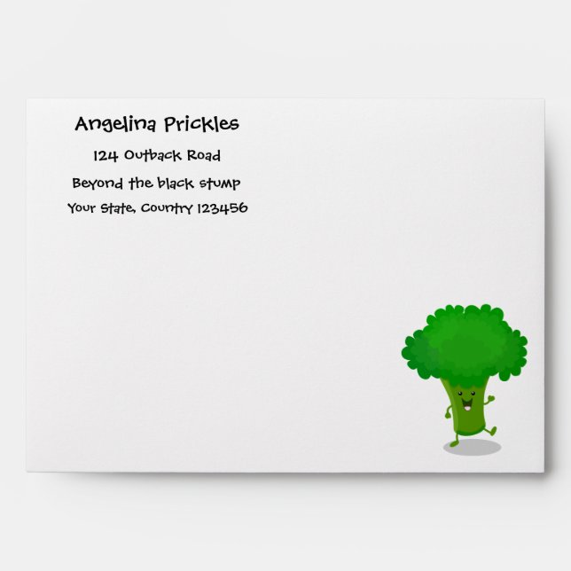 Cute kawaii dancing broccoli cartoon illustration envelope (Front)