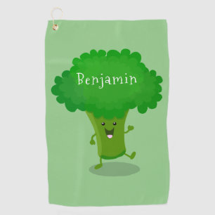 Cute kawaii dancing broccoli cartoon illustration golf towel