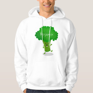 Cute kawaii dancing broccoli cartoon illustration hoodie
