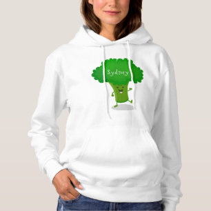Cute kawaii dancing broccoli cartoon illustration hoodie