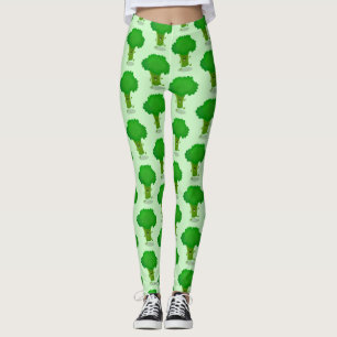 Cute kawaii dancing broccoli cartoon illustration leggings