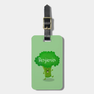 Cute kawaii dancing broccoli cartoon illustration luggage tag