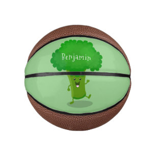 Cute kawaii dancing broccoli cartoon illustration mini basketball