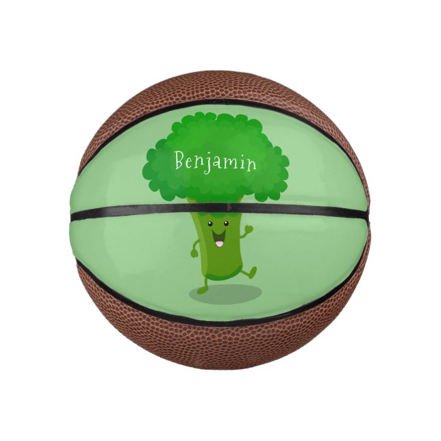 Cute kawaii dancing broccoli cartoon illustration mini basketball (Front)