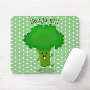 Cute kawaii dancing broccoli cartoon illustration mouse mat