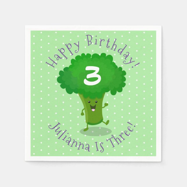 Cute kawaii dancing broccoli cartoon illustration napkin (Front)