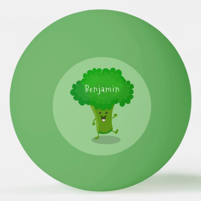 Cute kawaii dancing broccoli cartoon illustration ping pong ball (Front)