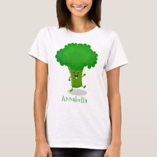 Cute kawaii dancing broccoli cartoon illustration T-Shirt