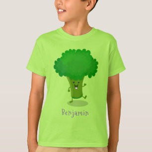 Cute kawaii dancing broccoli cartoon illustration T-Shirt