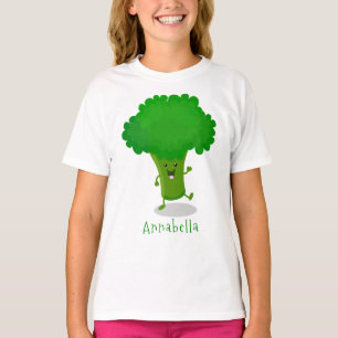 Cute kawaii dancing broccoli cartoon illustration T-Shirt
